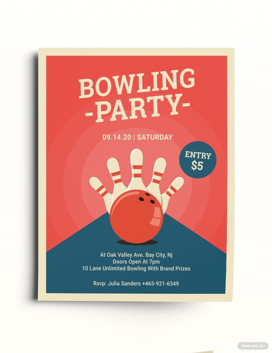 Bowling Party Flyer Template in Word, Google Docs, Illustrator, PSD, Apple Pages, Publisher, InDesign