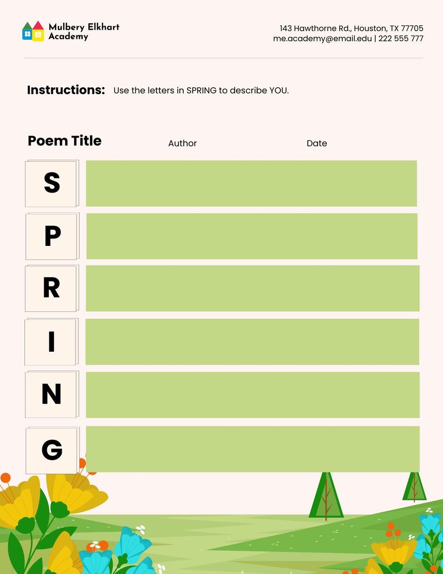 Spring Poetry Template