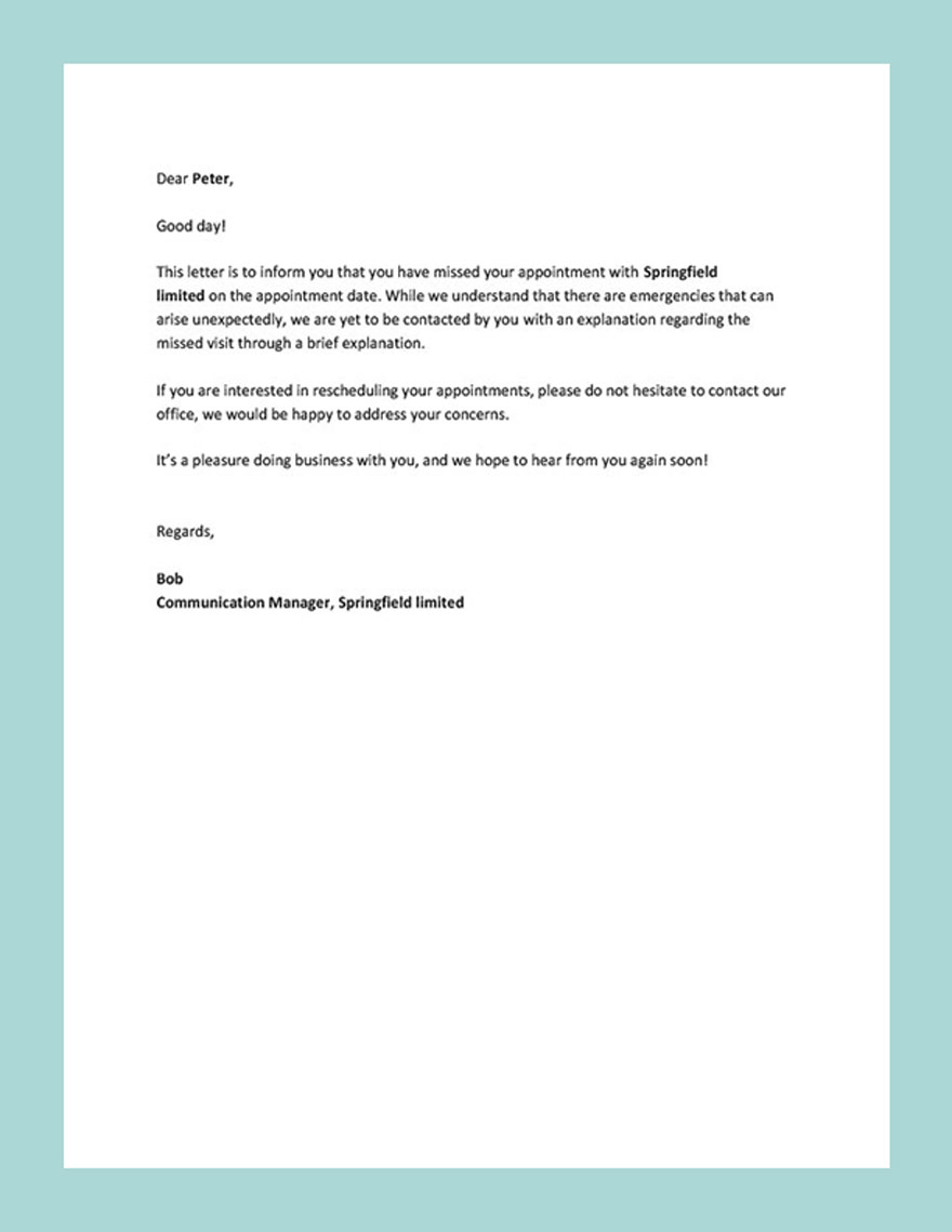 Missed Appointment Letter Template