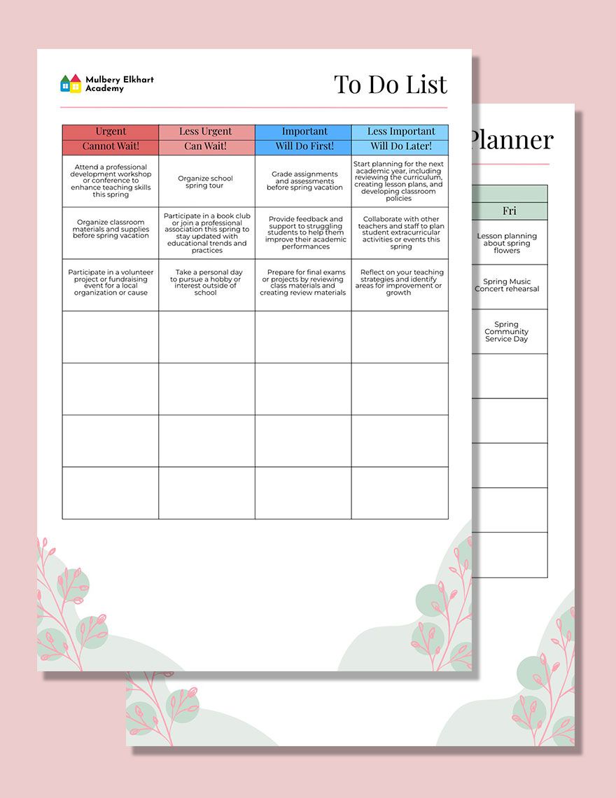 Spring Planner Template