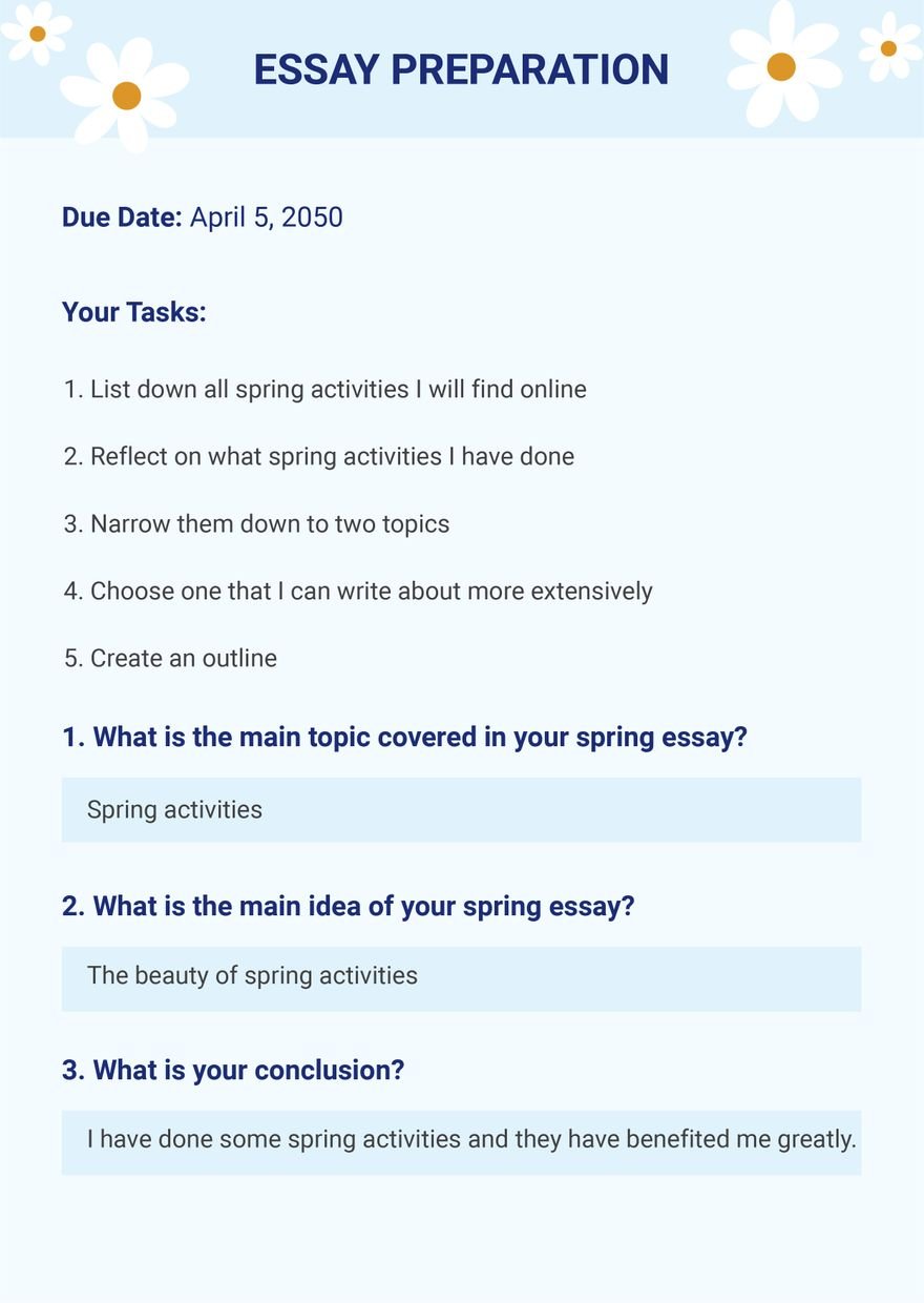 Spring Essay Template