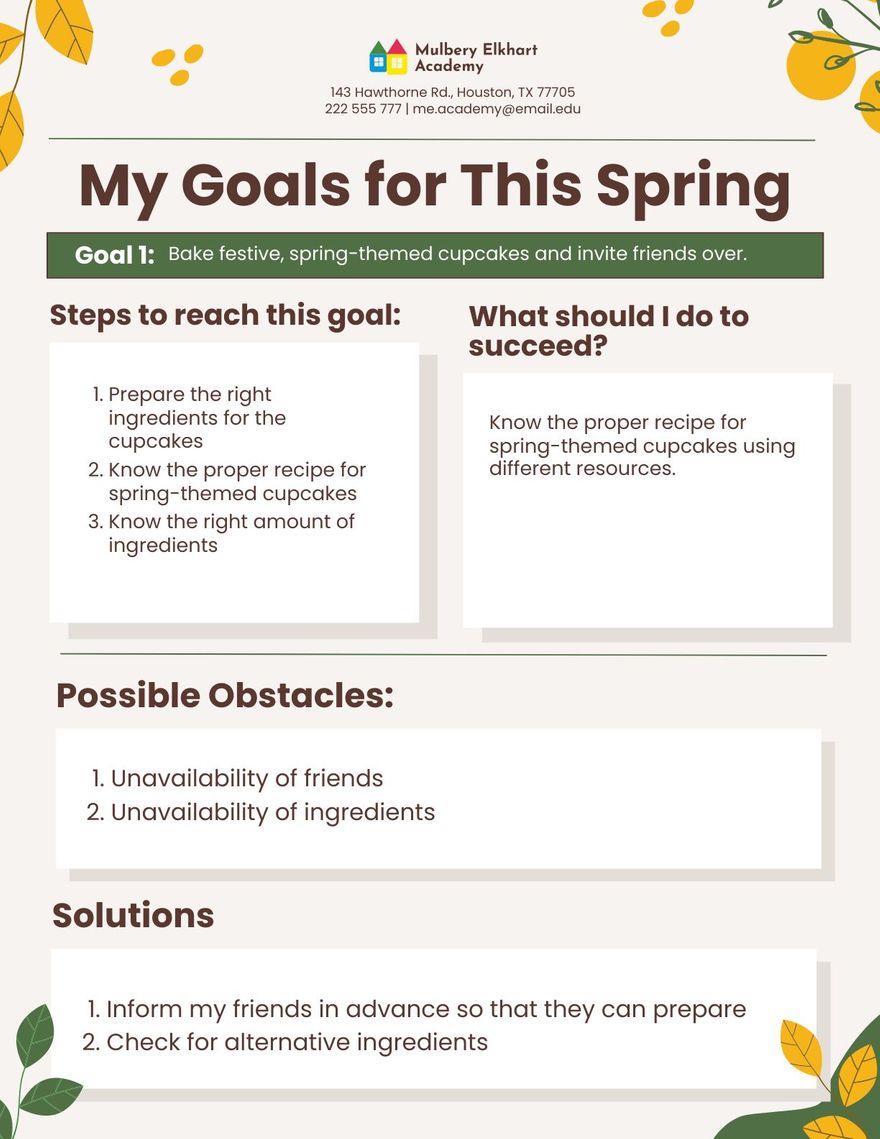 Spring Goals Template