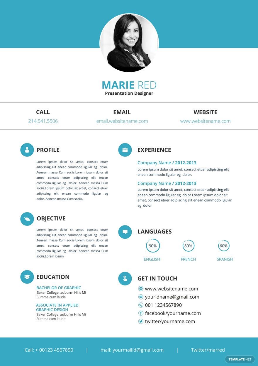 Simple Presentation Designer Resume in Word, PSD, Apple Pages, Publisher