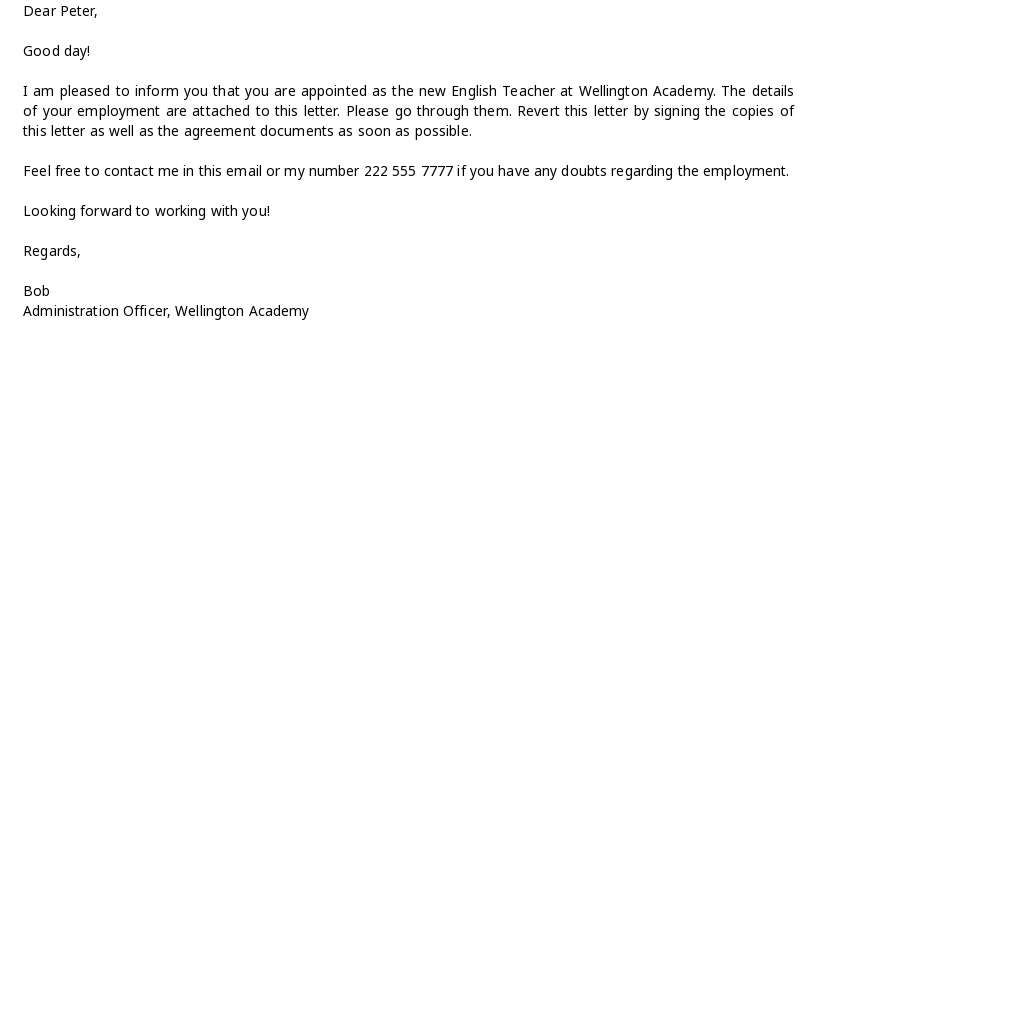 School Appointment Letter Template - Google Docs, Word