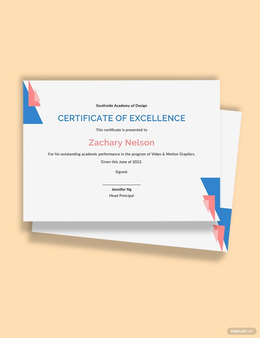 Academic Excellence Award Certificate Template in Illustrator, Word, PSD, Publisher, Pages, InDesign, Google Docs, Outlook, PDF - Download | Template.net