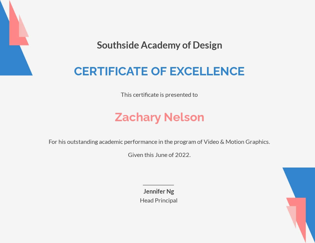 template academic excellence certificate award