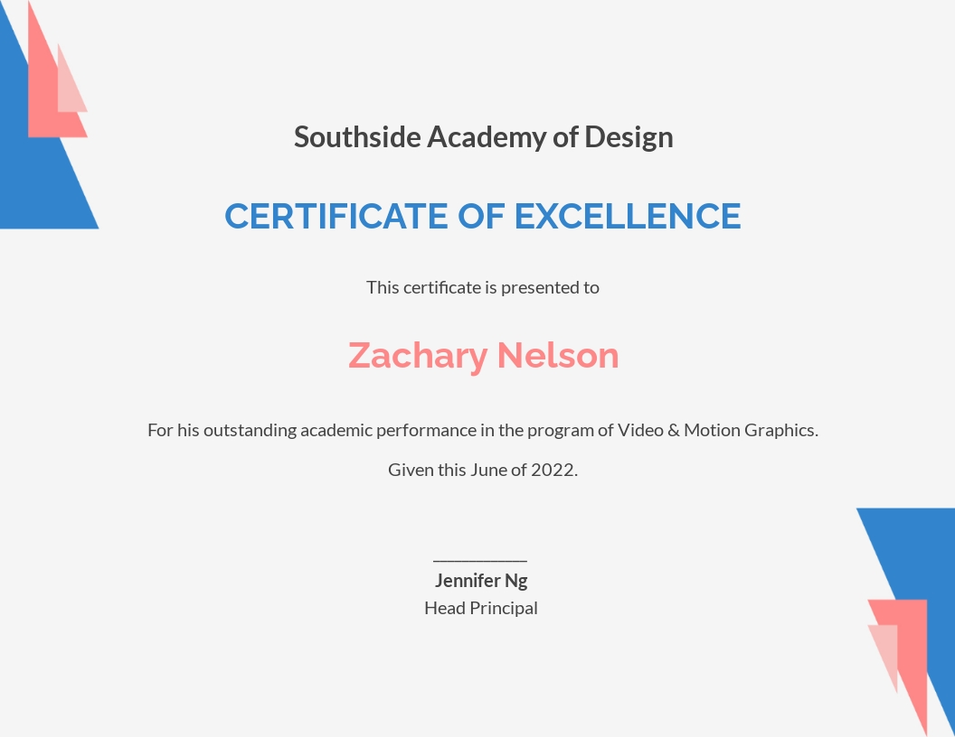 Academic Excellence Award Certificate Template - Google Docs, Illustrator, InDesign, Word, Outlook, Apple Pages, PSD, PDF, Publisher