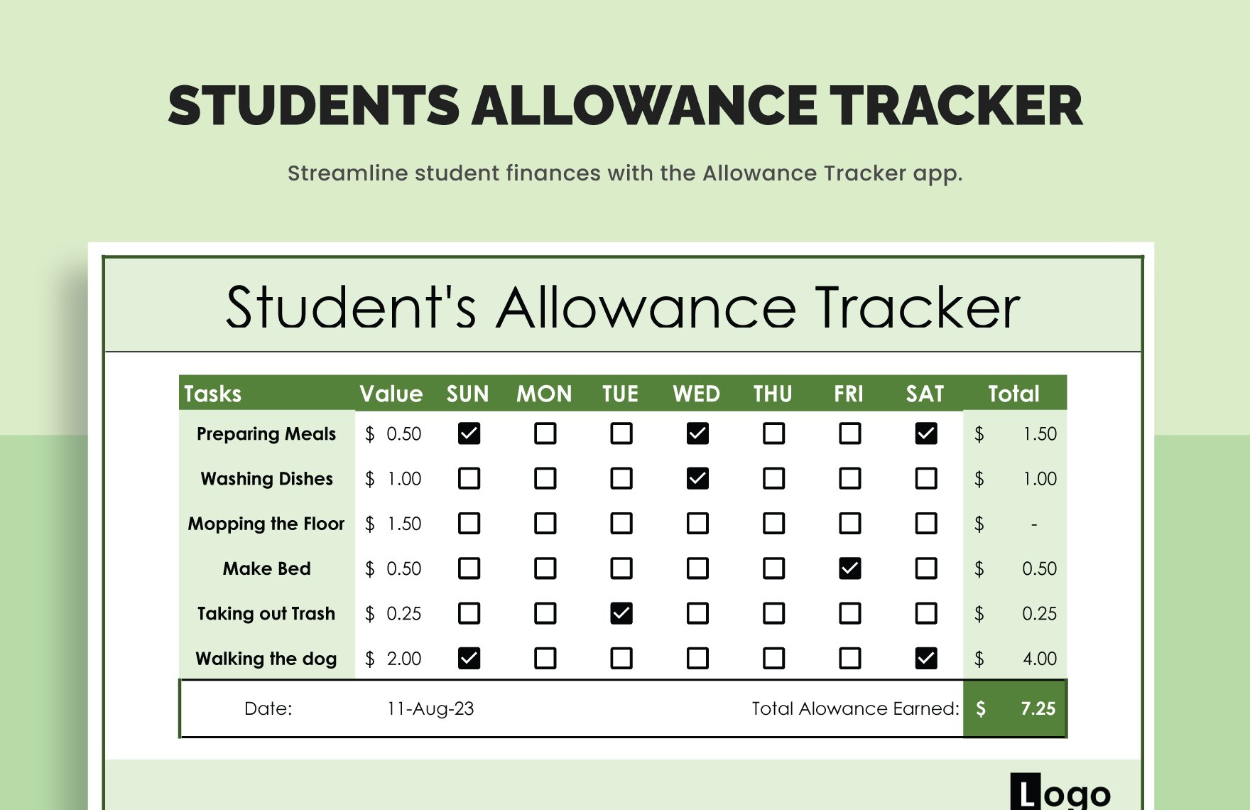 Students Allowance Tracker Template in Excel, Google Sheets