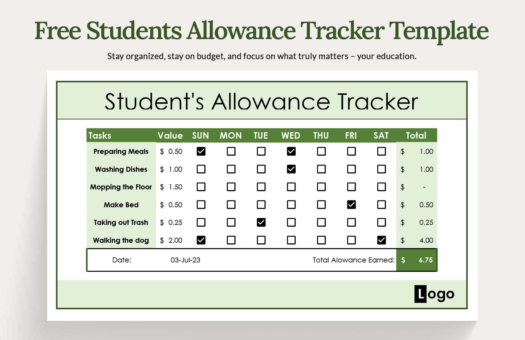 Free Students Allowance Tracker Template Excel, Google Sheets