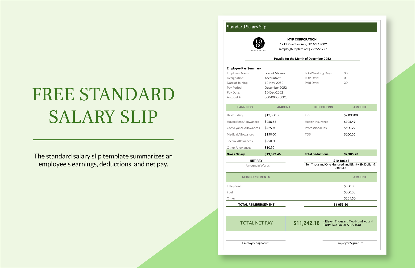 Standard Salary Slip Template in Excel, Google Sheets Download