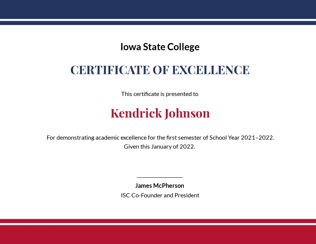 Academic Excellence Certificate Template - Google Docs, Illustrator, InDesign, Word, Outlook, Apple Pages, PSD, Publisher