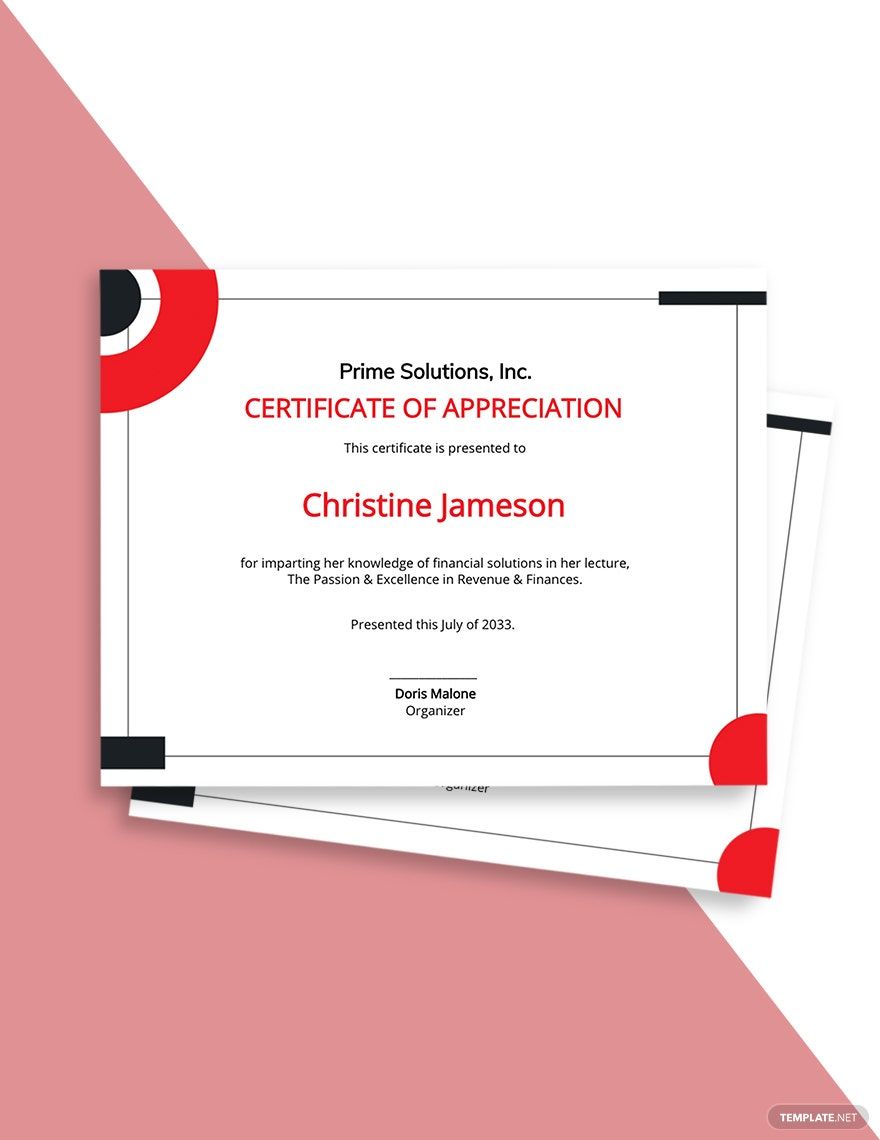 Appreciation Certificate Template for Employee
