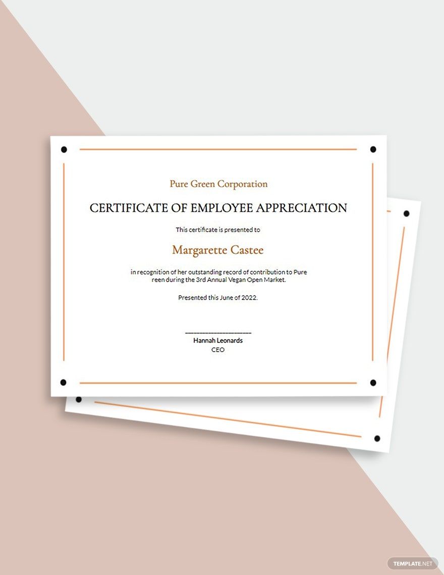 Employee Appreciation Certificate Template