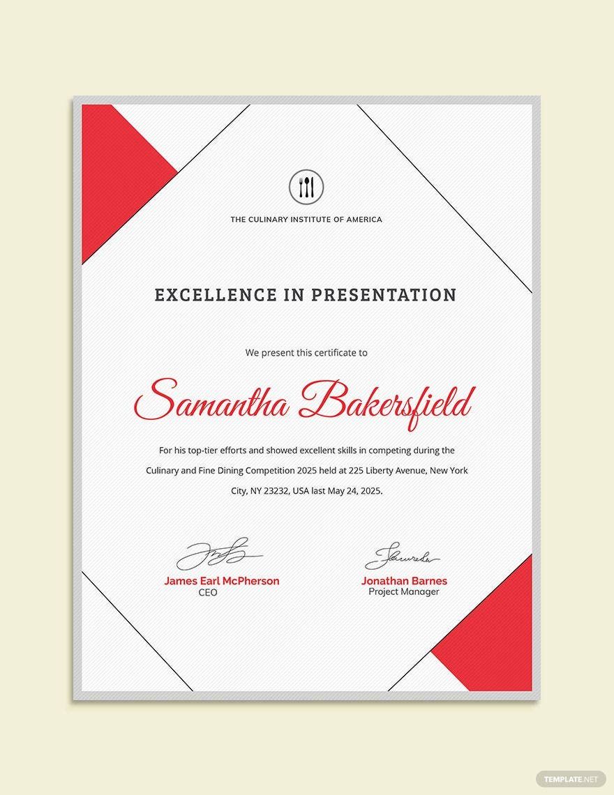 Excellence Award Certificate Template