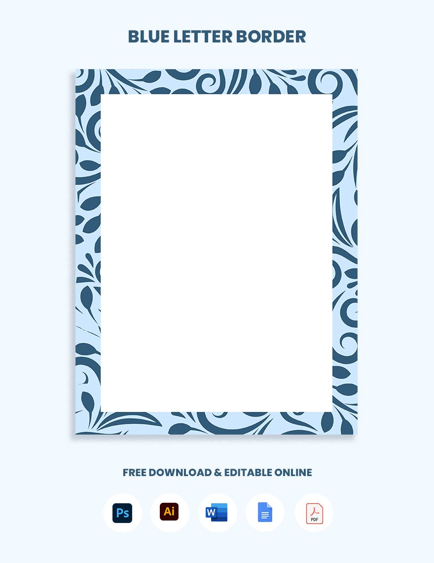 Blue Letter Border in Word, Google Docs, PDF, Illustrator, PSD