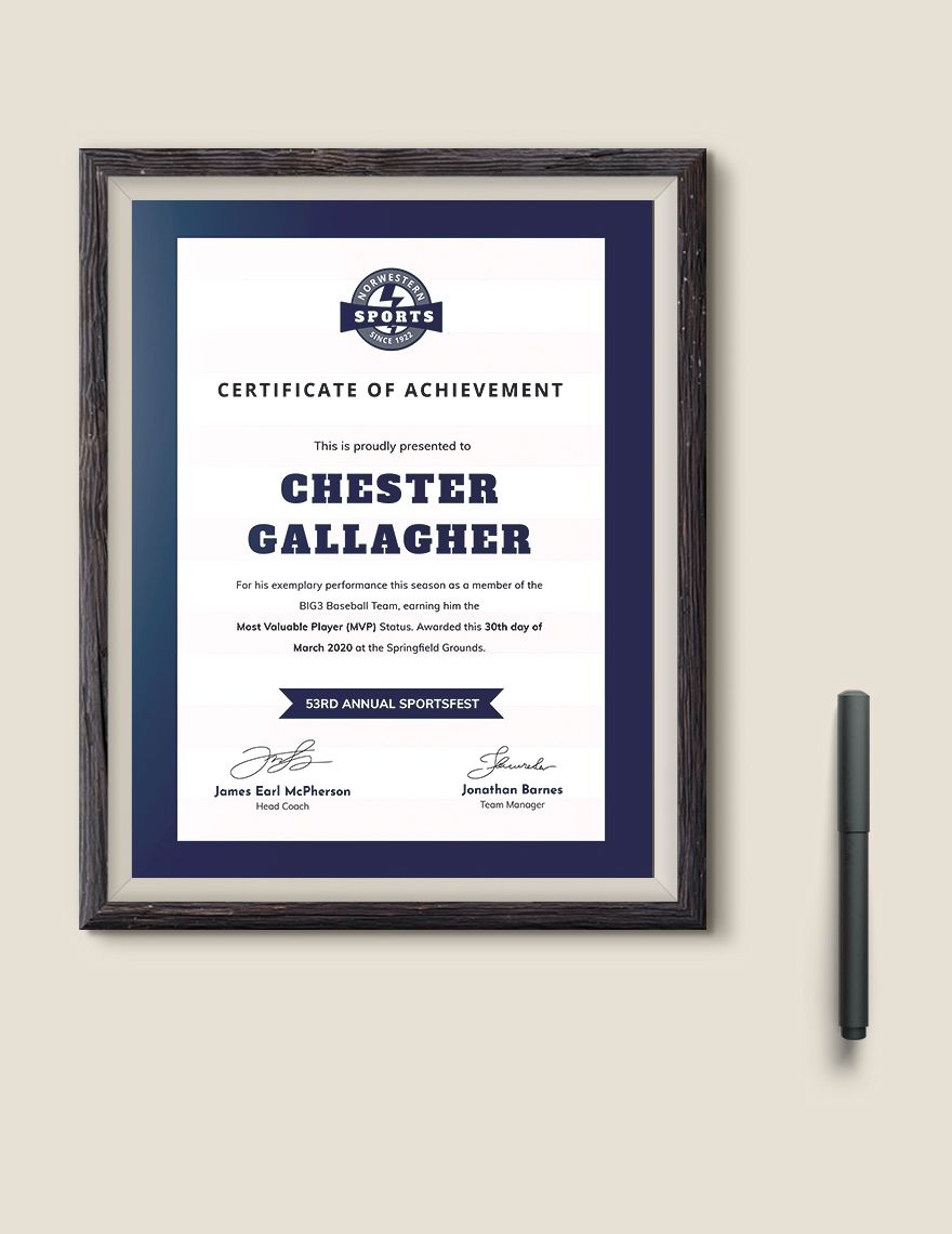 Baseball Award Certificate Editable