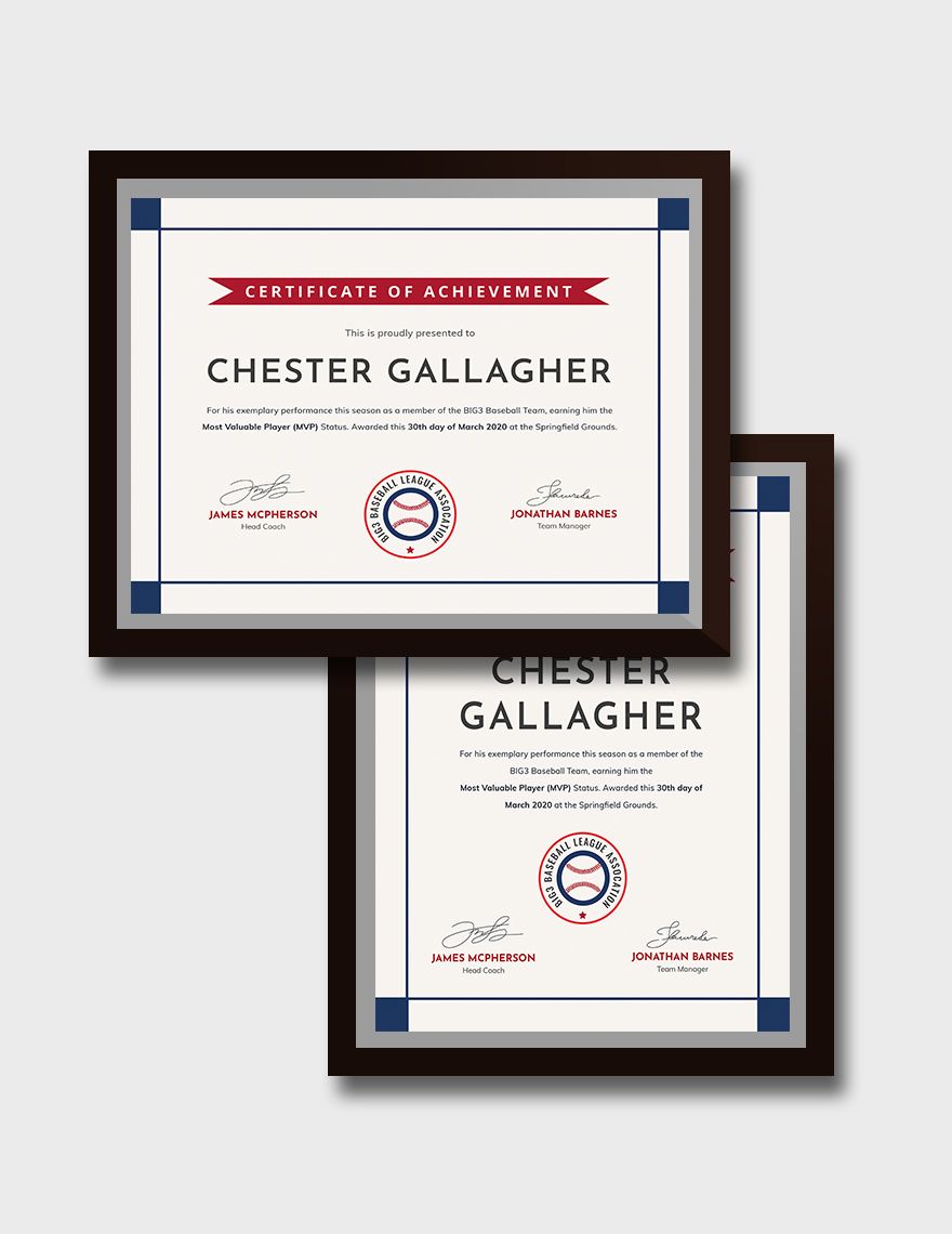 Creative Baseball Award Certificate Editable