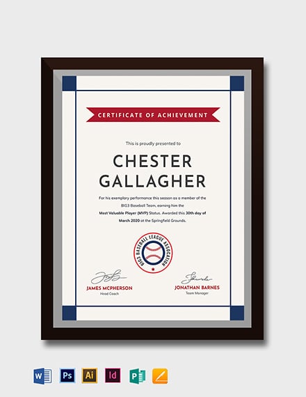 Certificate Template For Baseball Award With