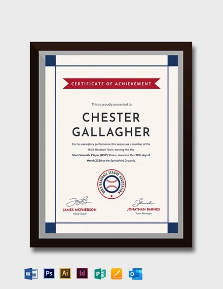 Creative Baseball Award Certificate Template