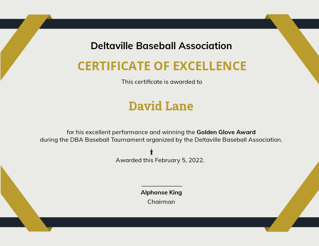 Modern Baseball Award Certificate Template - Google Docs, Illustrator, InDesign, Word, Outlook, Apple Pages, PSD, Publisher