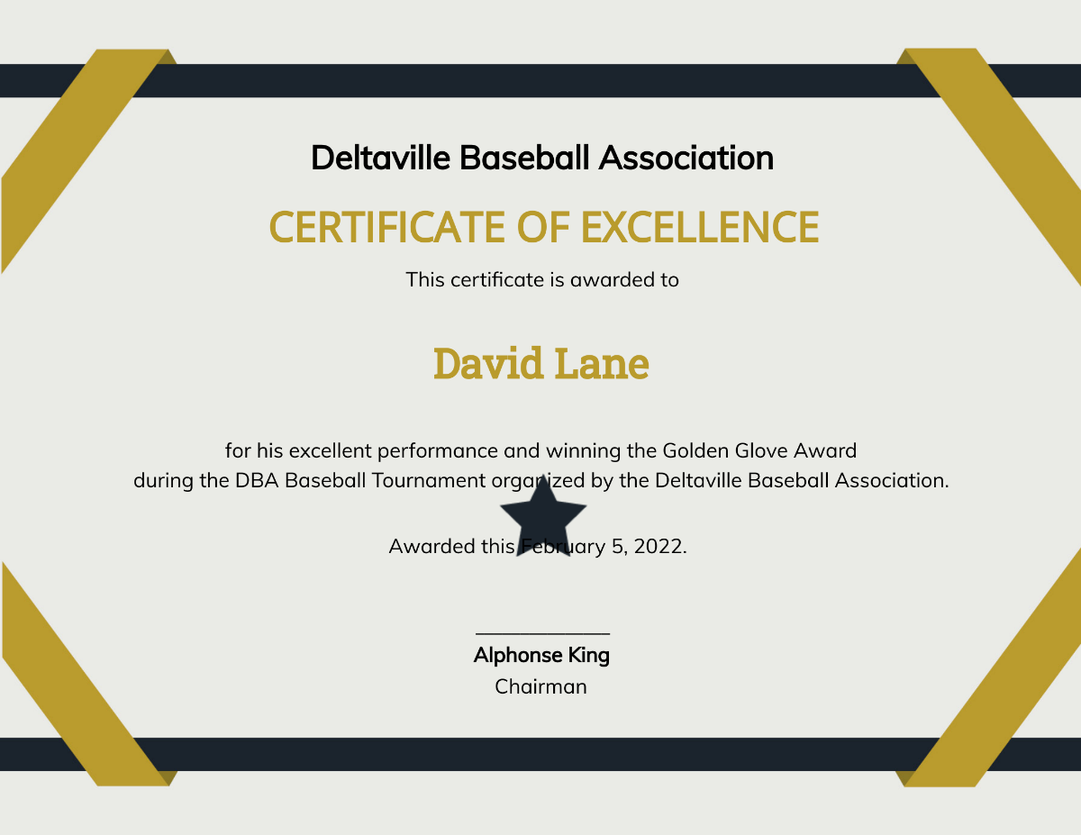 Modern Baseball Award Certificate Template