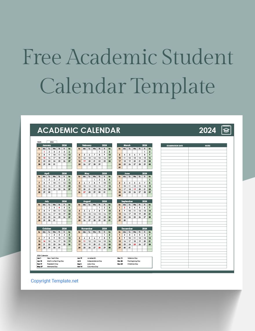 Student School Calendar Template Google Docs, Word, Apple Pages, PDF