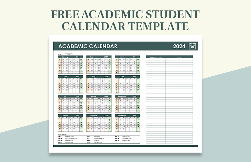 Academic Student Calendar Template