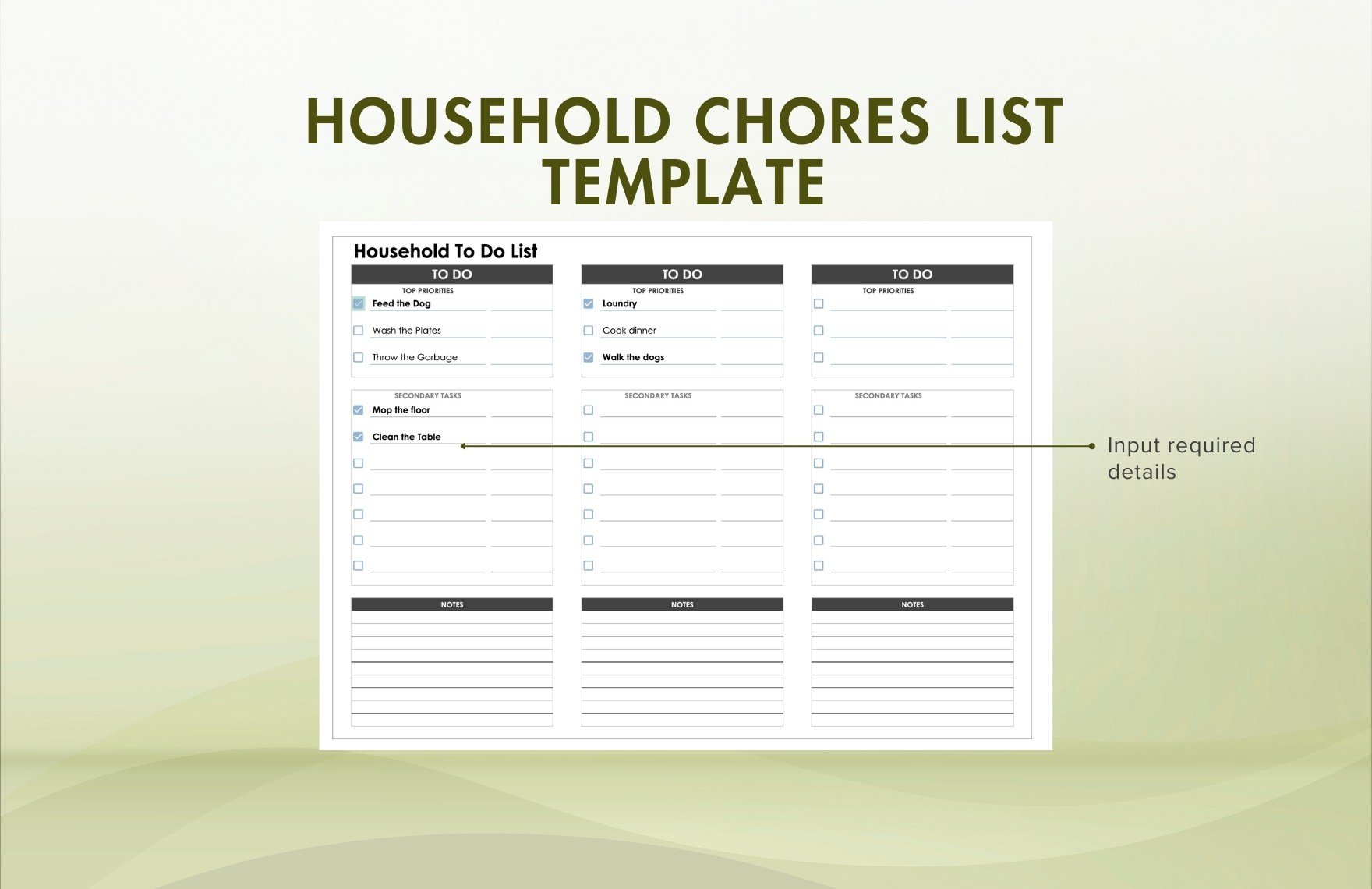 Household Chores List