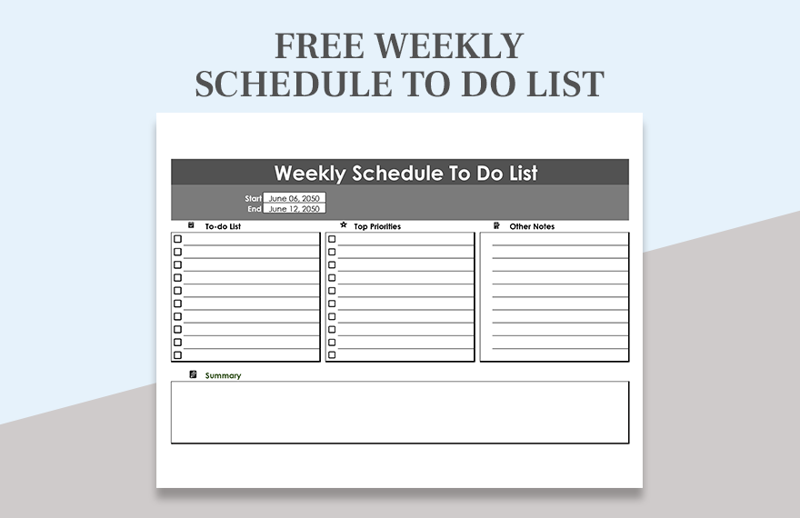 Weekly Schedule To do List