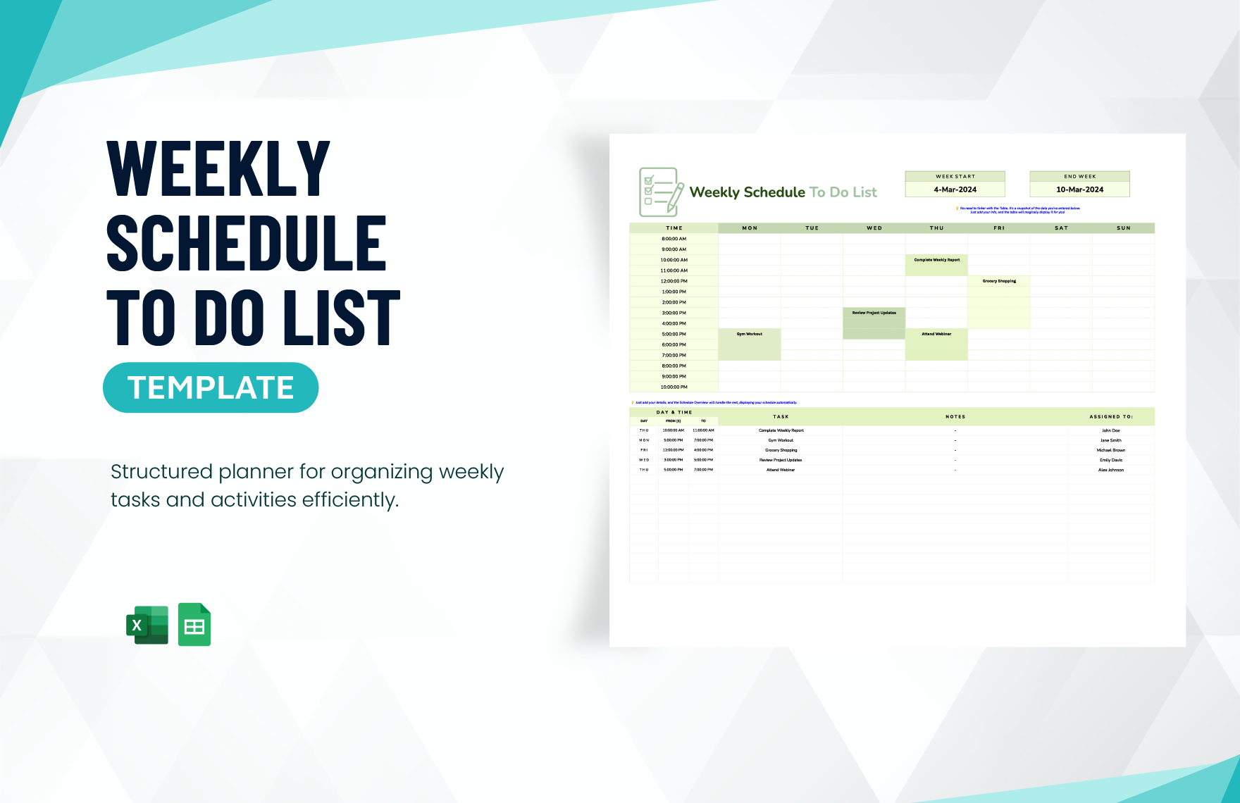 Weekly Schedule To Do List Template