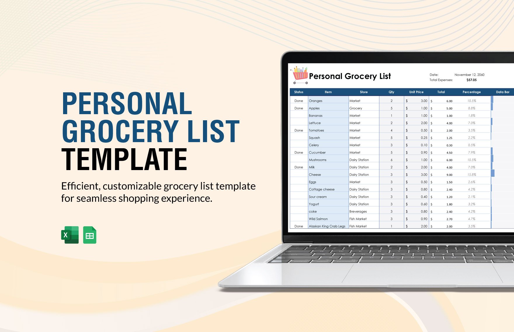 Personal Grocery List in Excel, Google Sheets