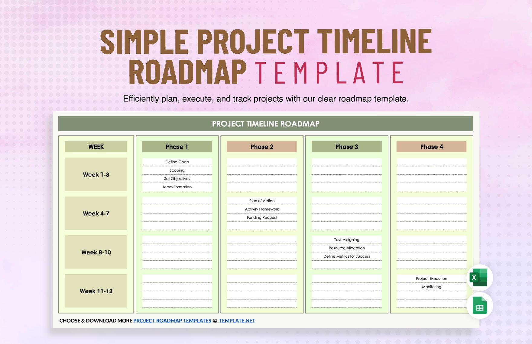 Free Simple Project Timeline Roadmap Template in Excel, Google Sheets