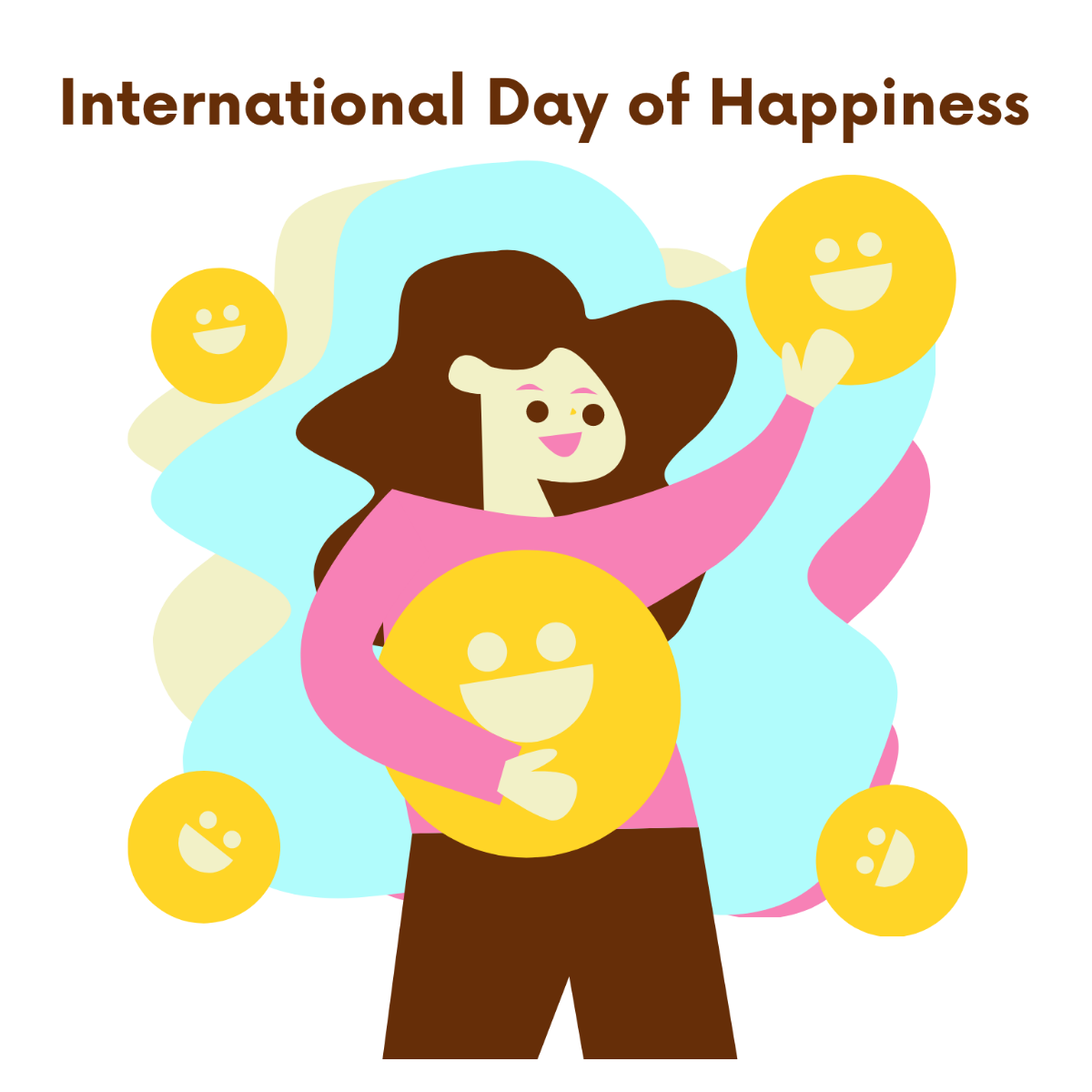 Free International Day of Happiness Cartoon Vector Template