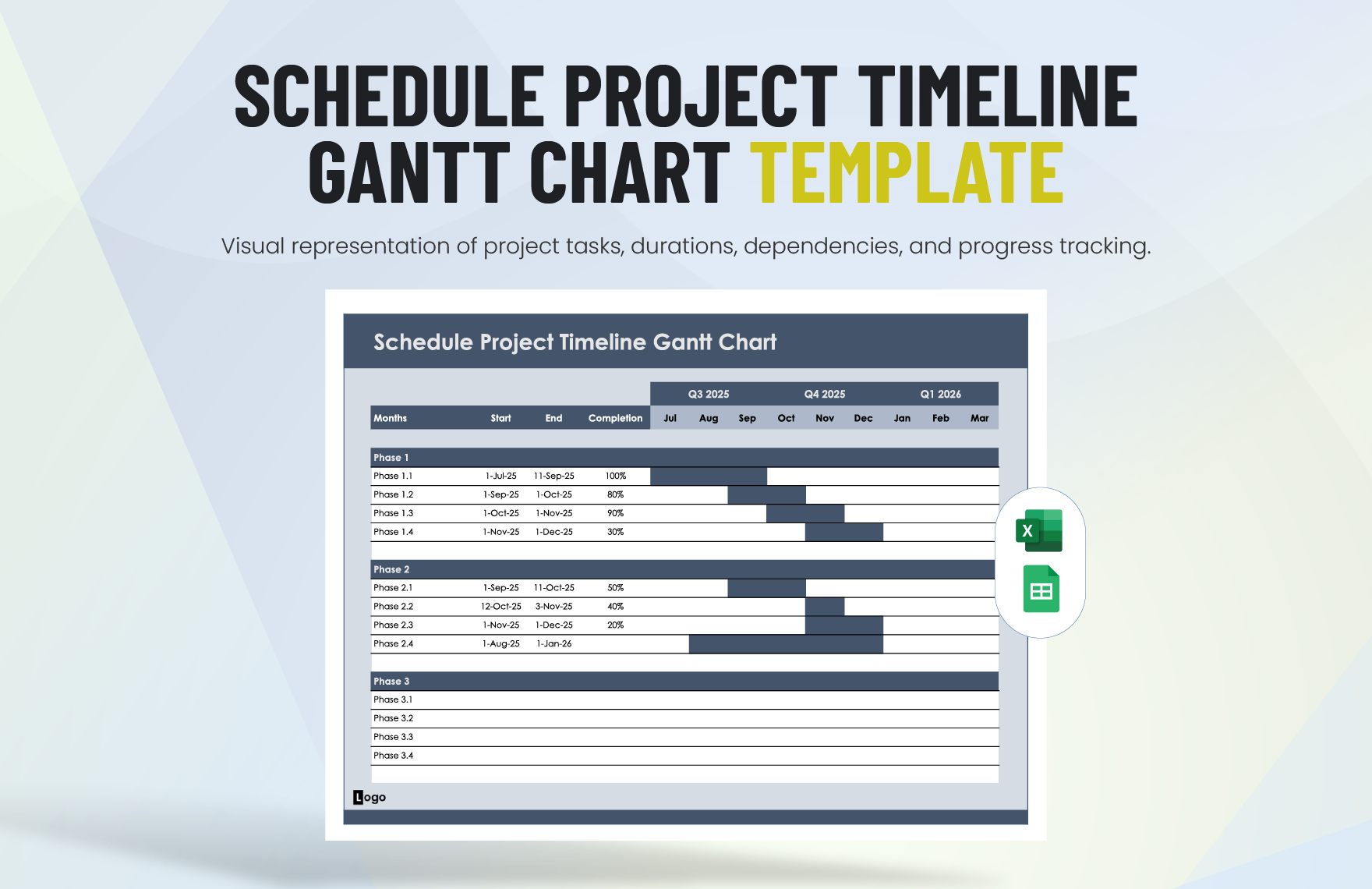 Free Schedule Project Timeline Gantt Chart in Excel, Google Sheets