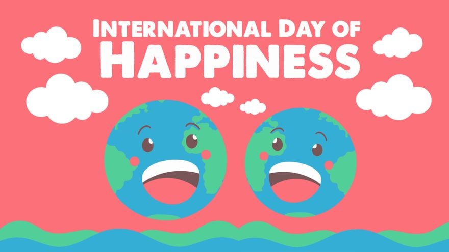 Free International Day of Happiness Cartoon Background in Illustrator, PSD, EPS, SVG, JPG, PNG