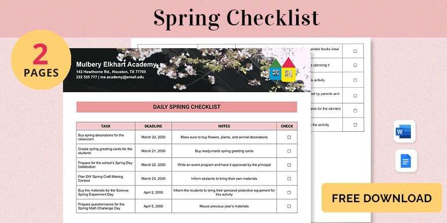 Spring Checklist Template