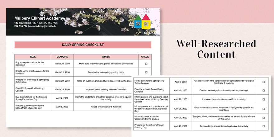 Spring Checklist Template