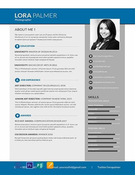 Free Simple Photographer Resume Template - Word, Apple Pages, Publisher