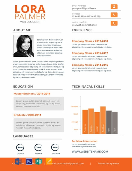 Clean Web Designer Resume Template - Word, Apple Pages, PSD, Publisher