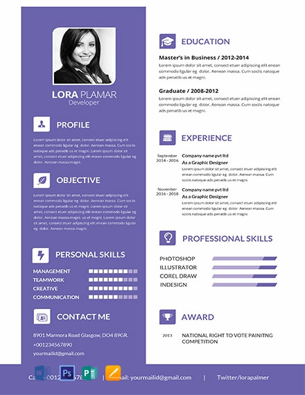 id sample printable Professional  Word  Developer FREE PSD Template  Resume