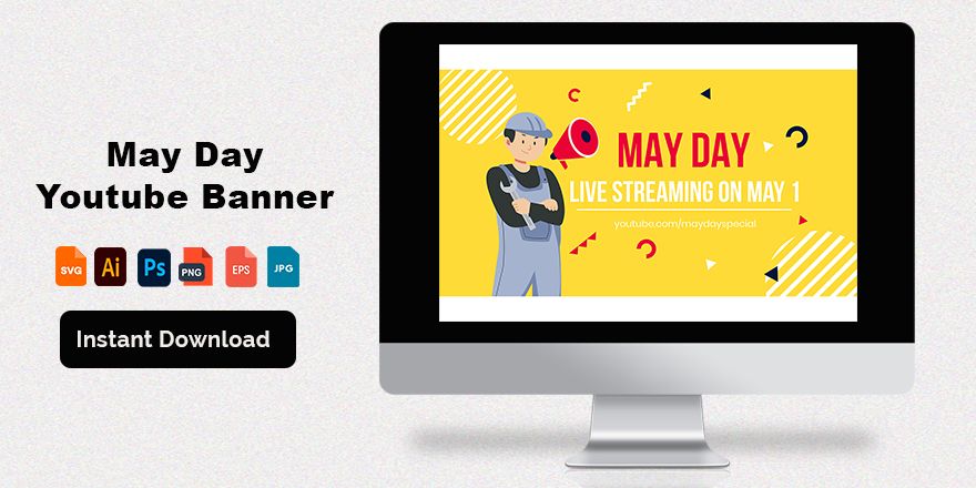 Free May Day Youtube Banner in Illustrator, PSD, EPS, SVG, JPG, PNG