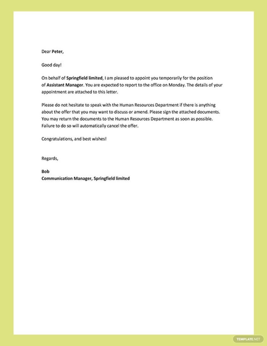 Editable Temporary Appointment Letter