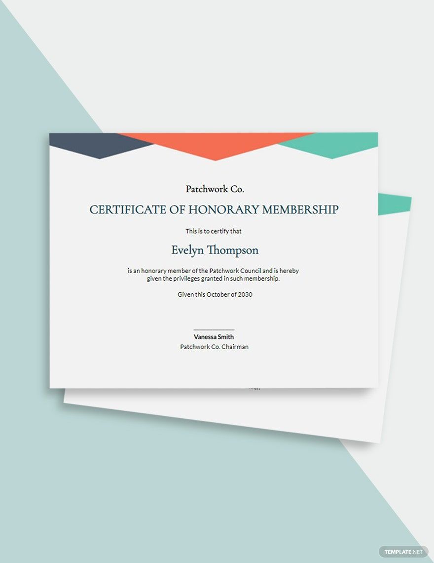 Honorary Member Certificate Template