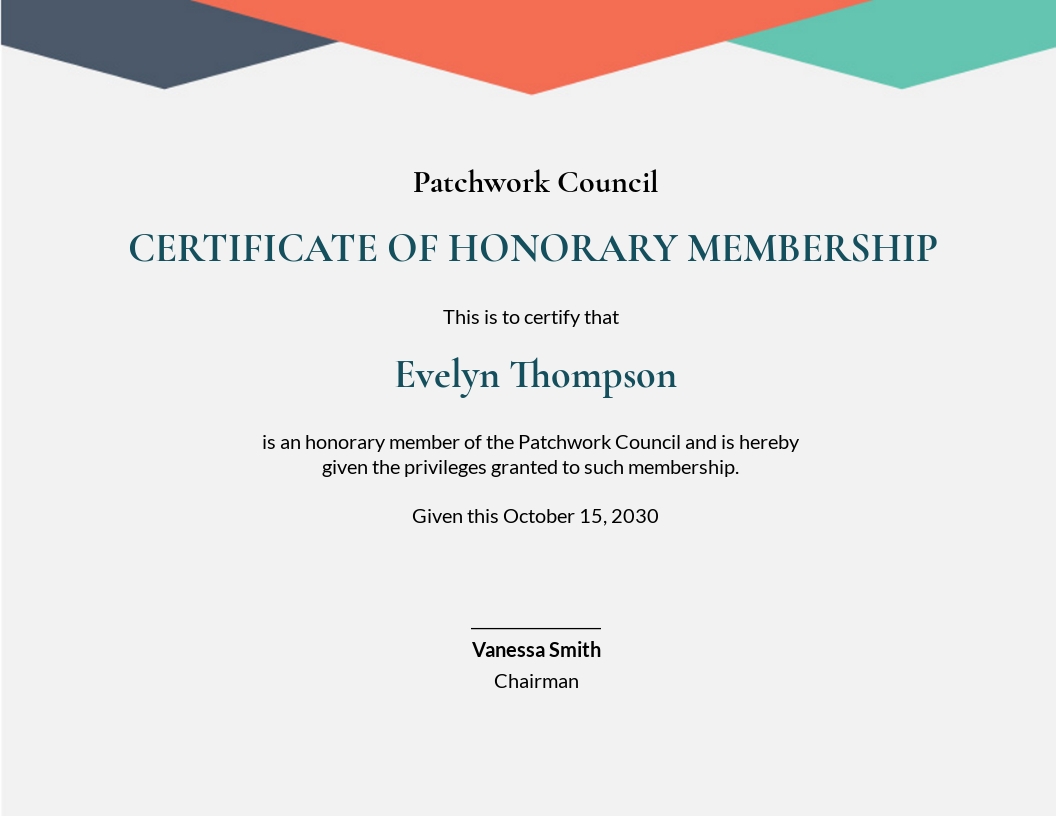 Honorary Member Certificate Template - Google Docs, Illustrator, InDesign, Word, Apple Pages, PSD, Publisher