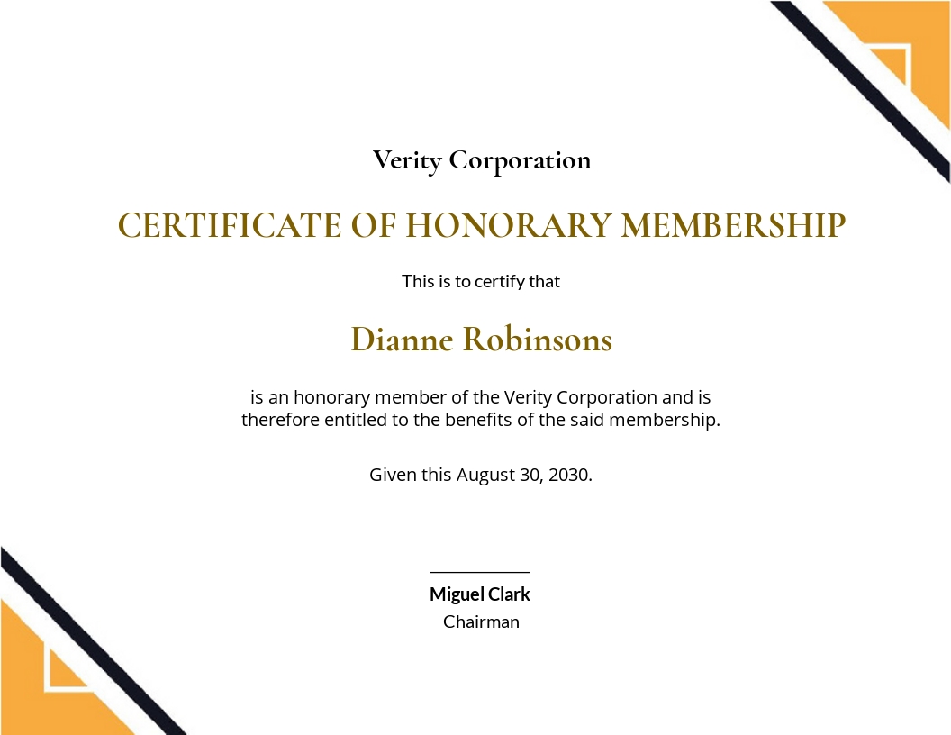 Simple Certificate of Honorary Template - Google Docs, Illustrator, InDesign, Word, Apple Pages, PSD, Publisher