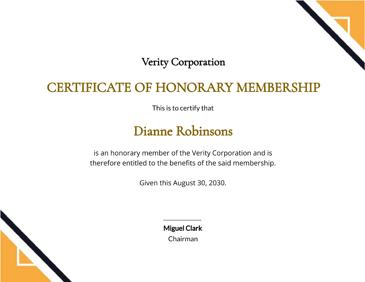 Simple Certificate of Honorary Template