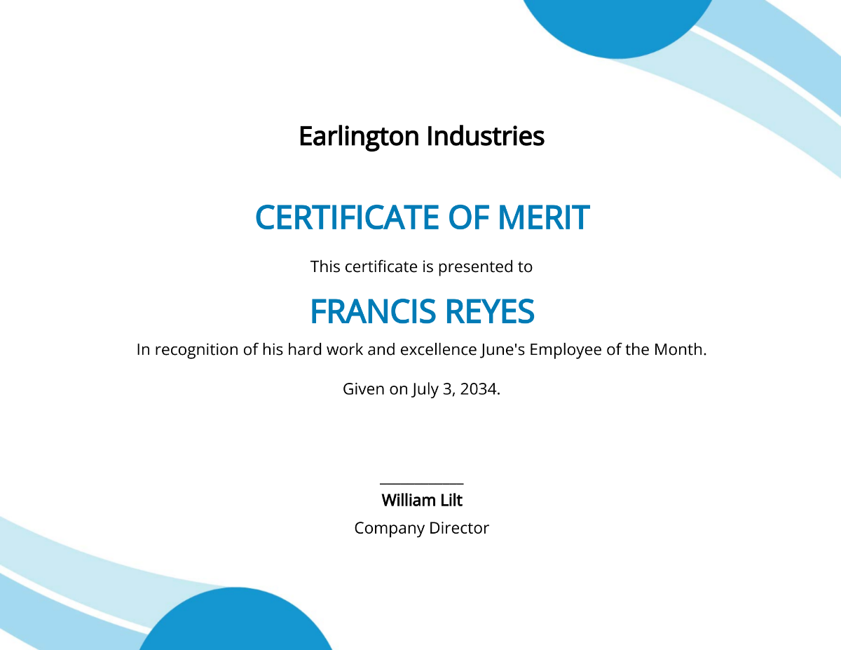 Free Certificate of Merit Template