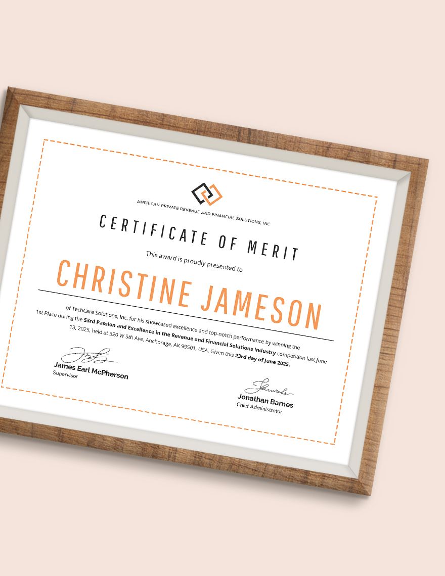 Merit Award Certificate Editable