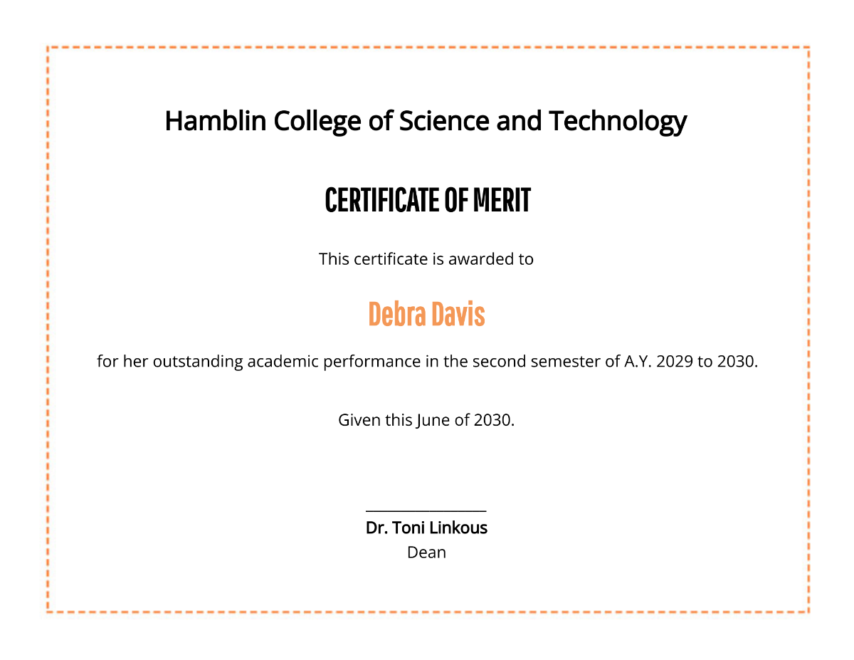 Merit Award Certificate Template