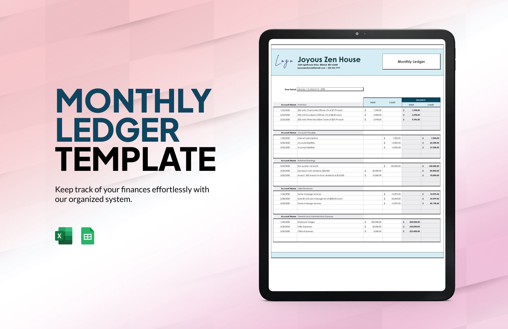 Free Monthly Ledger Template in Excel, Google Sheets